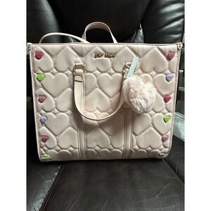 Betsey Johnson Pink Heart Candy Conversation Hearts Tote Bag Purse